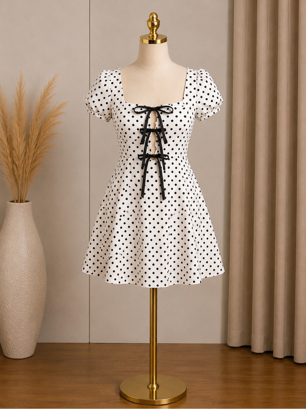 Women's White Polka Dot Fit & Flare mini Dress